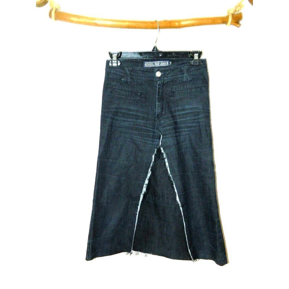 School Rag Skirt Blue Jeans Denim‎ A-Line Midi Size 27